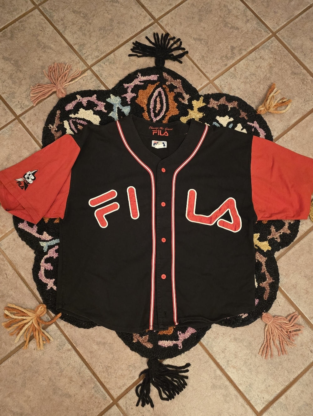 🔥🔥90s 2 Pac FILA Black and Red Baseball Jersey Tee🔥🔥 Size XL RARW VINTAGE LA